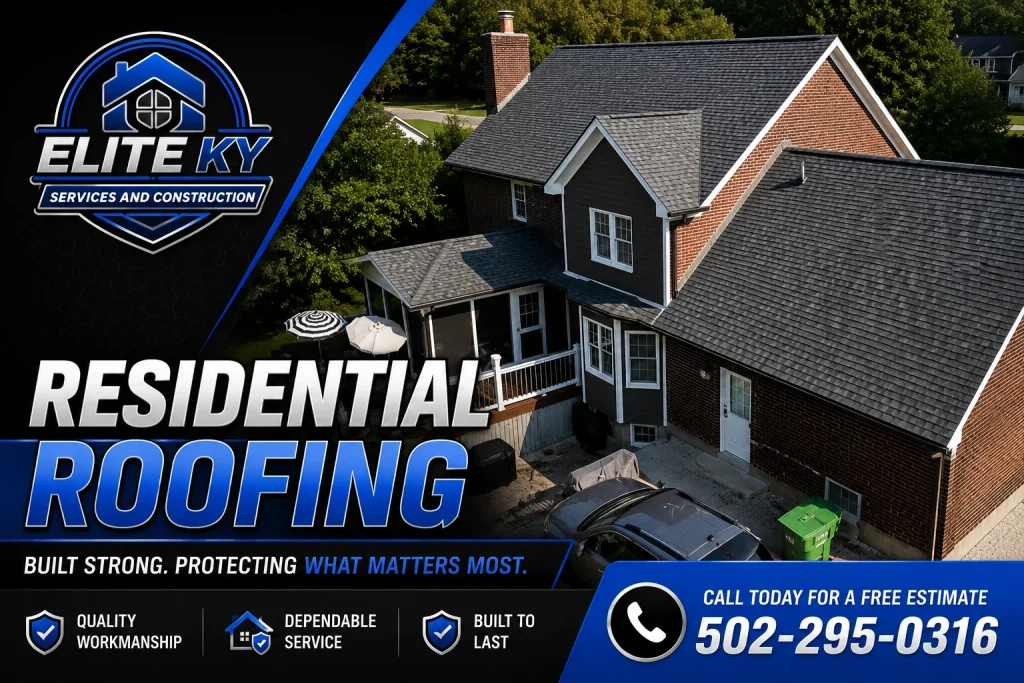 Residential roofing replacement by Elite KY Services and Construction on a Kentucky home with architectural asphalt shingles.
