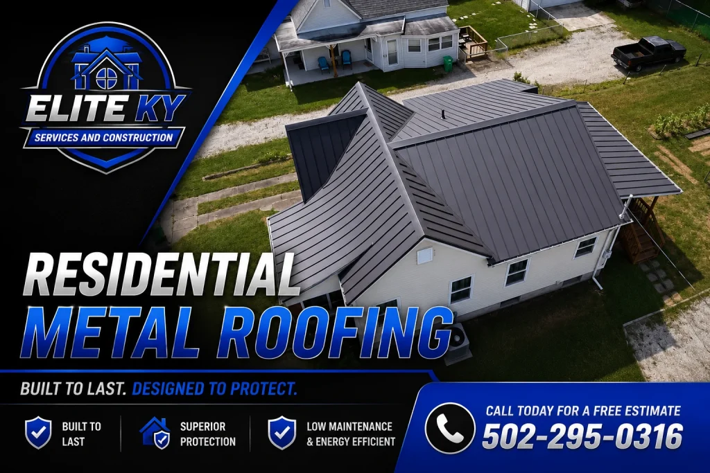 Residential standing seam metal roof installed by Elite KY Services and Construction on a Kentucky home.