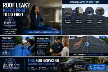 What to do if your roof is leaking with common causes, temporary protection, and roof inspection tips from Elite KY Services
