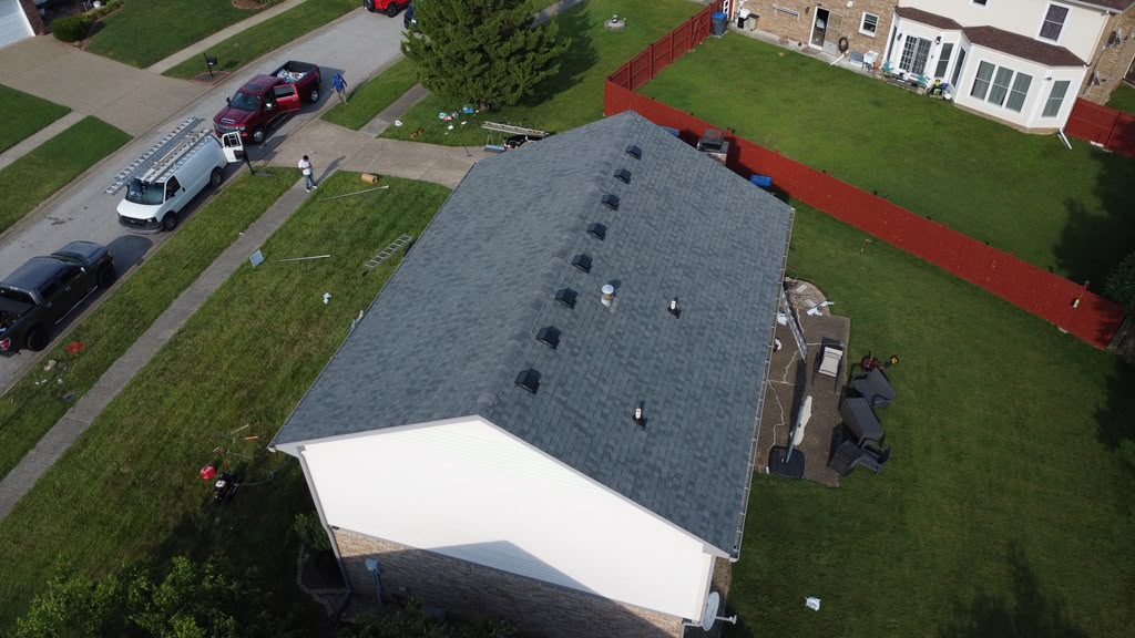 Completed residential roofing project by Elite KY Services Construction in Louisville KY 40258